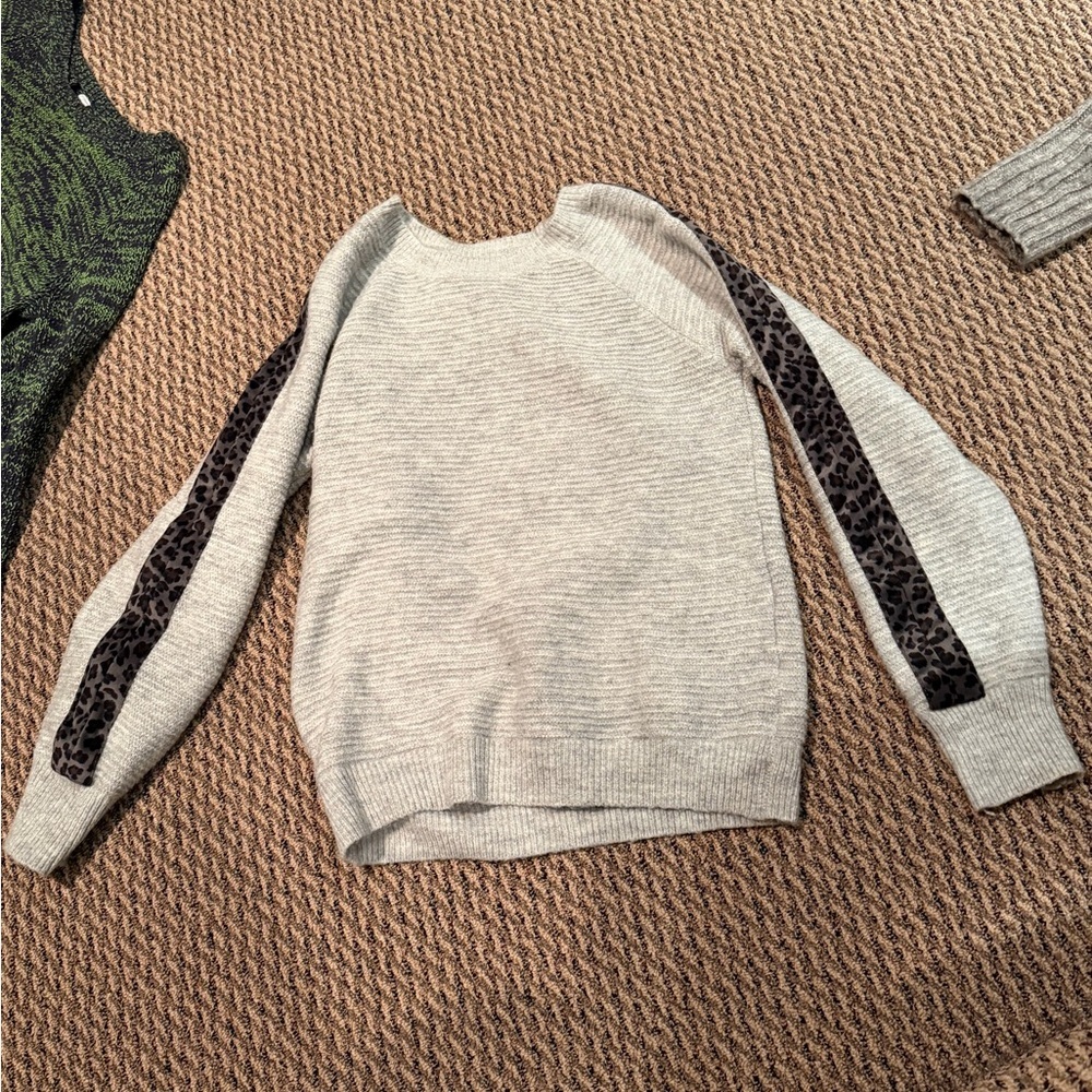 Gray Sweater with Black cheetah Accents